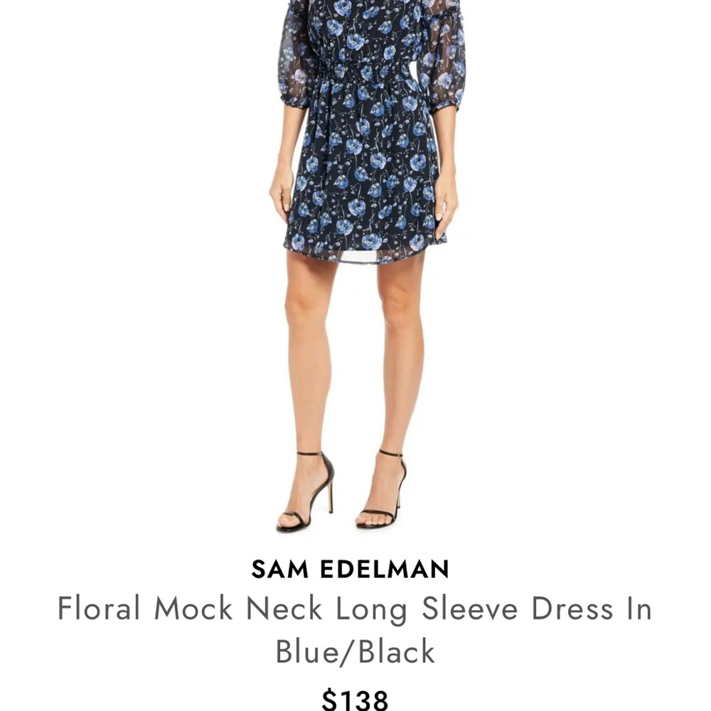 Sam Edelman Blue and Black Floral Long Sleeve Dress